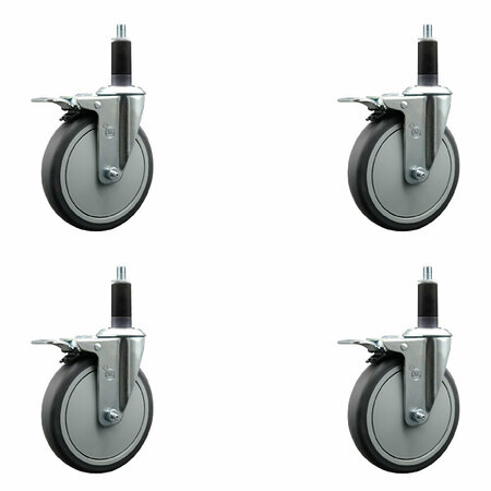 SERVICE CASTER 6'' Thermoplastic Rubber Swivel 1-1/8'' Expanding Stem Caster Set Total Lock Brake, 4PK SCC-EXTTL20S614-TPRB-118-4